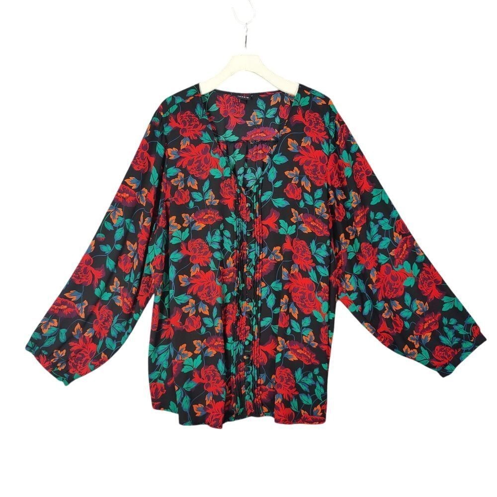 Torrid Womens Romantic Dark Floral Black Floral Blouse Red Roses Plus Top 4X